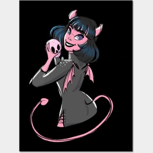 Devil girl with skull Posters and Art